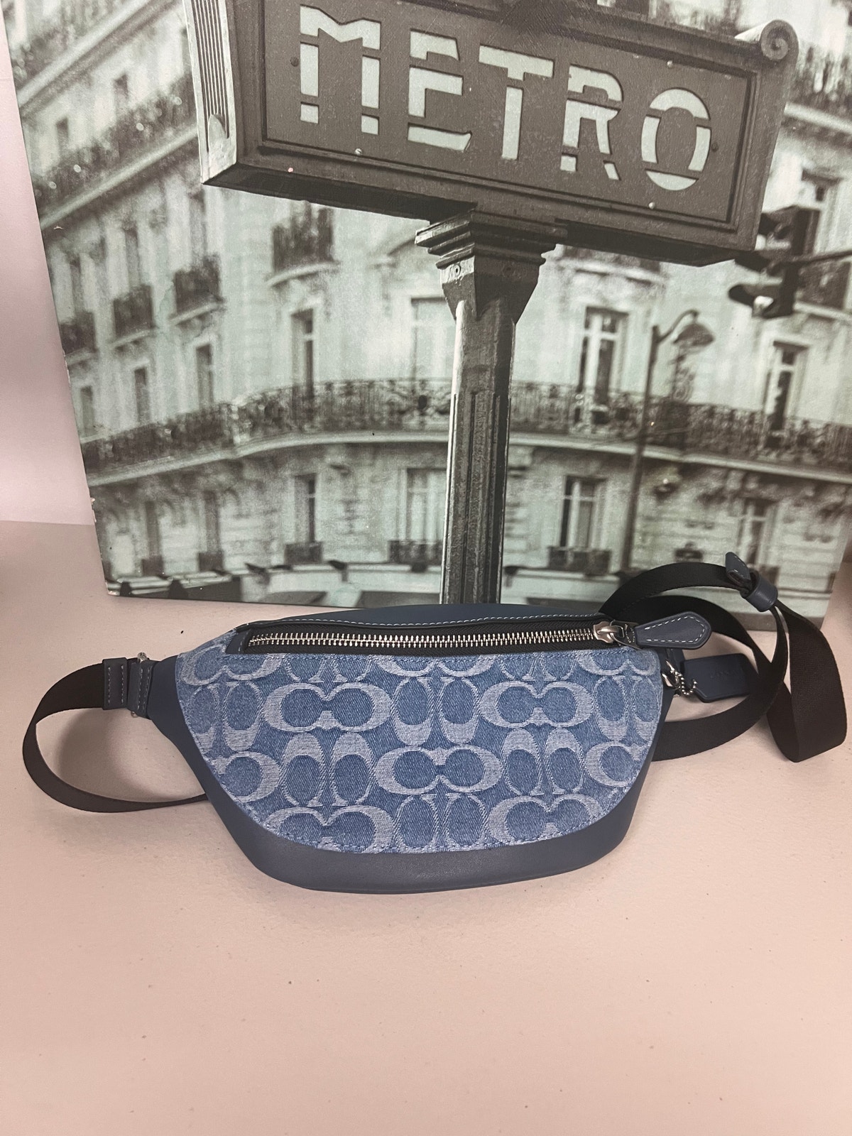 Coach Cdf48 Warren Mini Belt Bag In Signature Denim Sv/De Denim